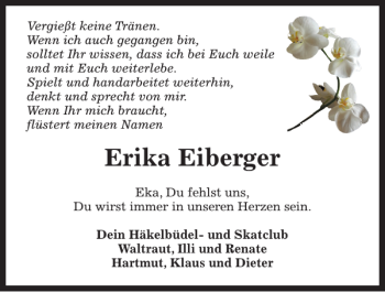 Traueranzeige von Erika Eiberger von Kieler Nachrichten / Segeberger Zeitung
