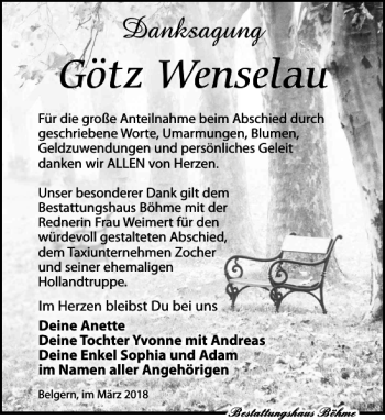 Traueranzeige von Götz Wenselau von Torgauer Zeitung