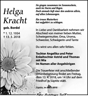 Traueranzeige von Helga Kracht von Torgauer Zeitung