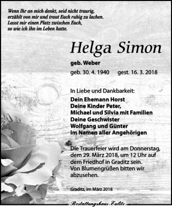Traueranzeige von Helga Simon von Torgauer Zeitung