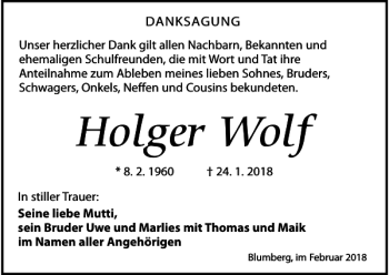 Traueranzeige von Holger Wolf von Torgauer Zeitung