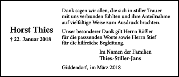 Traueranzeige von Horst Thies von Lübecker Nachrichten