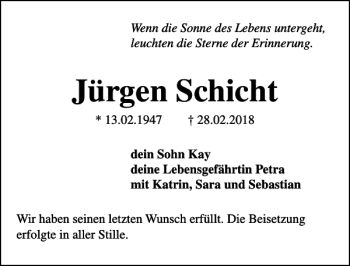 Traueranzeige von Jürgen Schicht von MAZ-Trauer.de