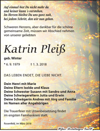Traueranzeige von Katrin Pleiß von Torgauer Zeitung