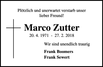 Traueranzeige von Marco Zutter von Lübecker Nachrichten