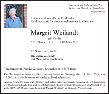Traueranzeige von Margrit Weilandt von Lübecker Nachrichten