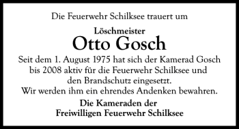 Traueranzeige von Otto Gosch von Kieler Nachrichten / Segeberger Zeitung