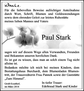 Traueranzeige von Paul Stark von Ostsee-Zeitung