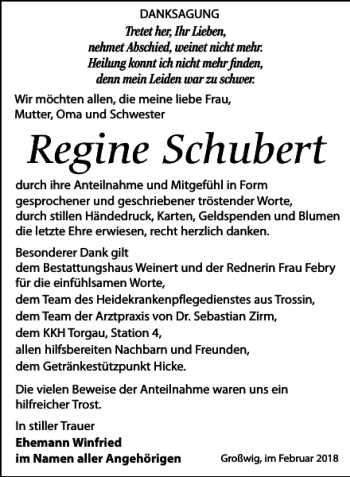 Traueranzeige von Regine Schubert von Torgauer Zeitung