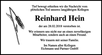 Traueranzeige von Reinhard Hein von Ostsee-Zeitung