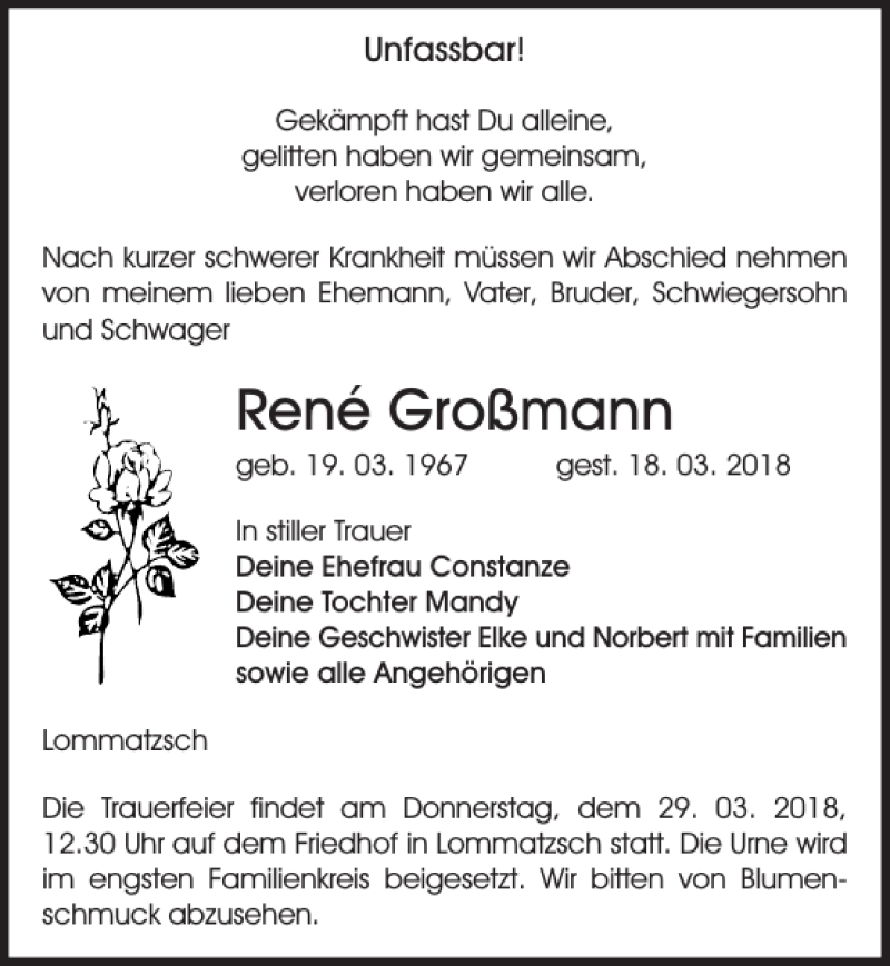  Traueranzeige für René Großmann vom 22.03.2018 aus Sächsische Zeitung