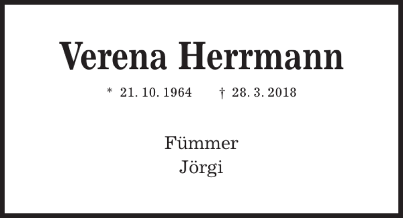  Traueranzeige für Verena Herrmann vom 31.03.2018 aus Kieler Nachrichten / Segeberger Zeitung