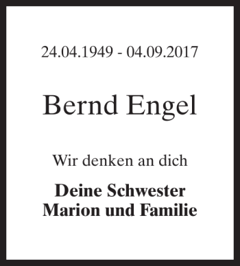 Traueranzeige von Bernd Engel von MAZ-Trauer.de