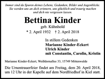 Traueranzeigen Von Bettina Kinder | Trauer-anzeigen.de