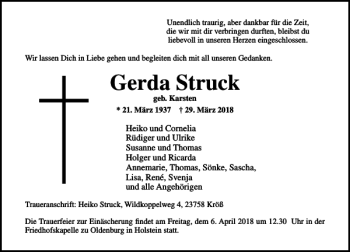 Traueranzeige von Gerda Struck von Lübecker Nachrichten