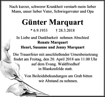 Traueranzeige von Günter Marquart von MAZ-Trauer.de