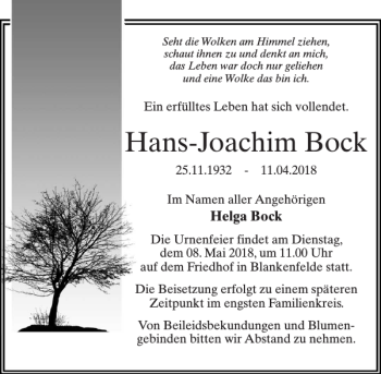 Traueranzeige von Hans-joachim Bock von MAZ-Trauer.de