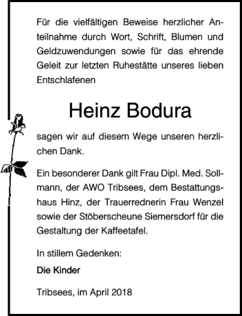 Traueranzeige von Heinz Bodura von Ostsee-Zeitung