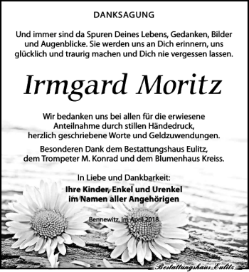 Traueranzeige von Irmgard Moritz von Torgauer Zeitung