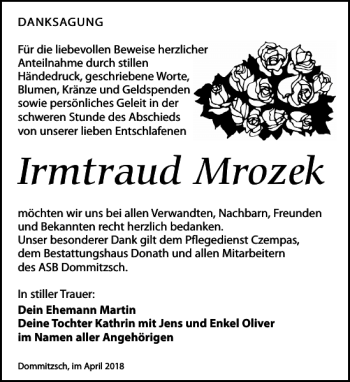 Traueranzeige von Irmtraud Mrozek von Torgauer Zeitung