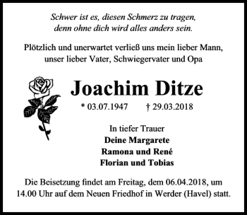 Traueranzeige von Joachim Ditze von MAZ-Trauer.de