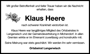 Traueranzeige von Klaus Heere von MAZ-Trauer.de