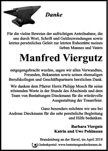 Traueranzeige von Manfred Viergutz von MAZ-Trauer.de