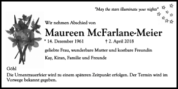 Traueranzeige von Maureen Mc Farlane-Meier von Lübecker Nachrichten
