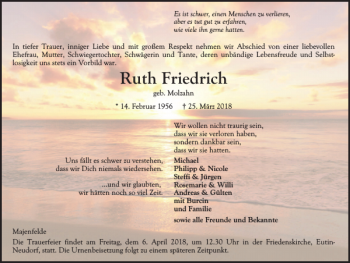 Traueranzeige von Ruth Friedrich von Lübecker Nachrichten