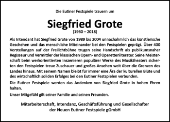 Traueranzeige von Siegfried Grote von Lübecker Nachrichten