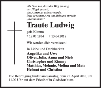 Traueranzeige von Traute Ludwig von MAZ-Trauer.de