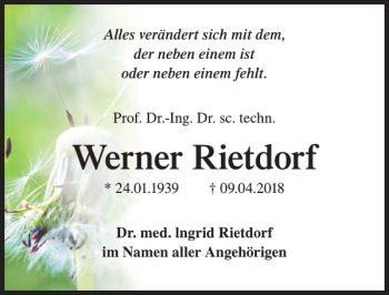 Traueranzeige von Werner Rietdorf von MAZ-Trauer.de