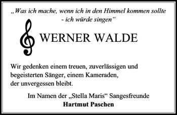 Traueranzeige von Werner Walde von MAZ-Trauer.de