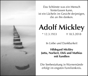 Traueranzeige von Adolf Mickley von Märkischen Allgemeine Zeitung