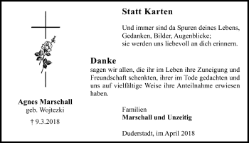 Traueranzeige von Agnes Marschall von Eichsfelder Tageblatt