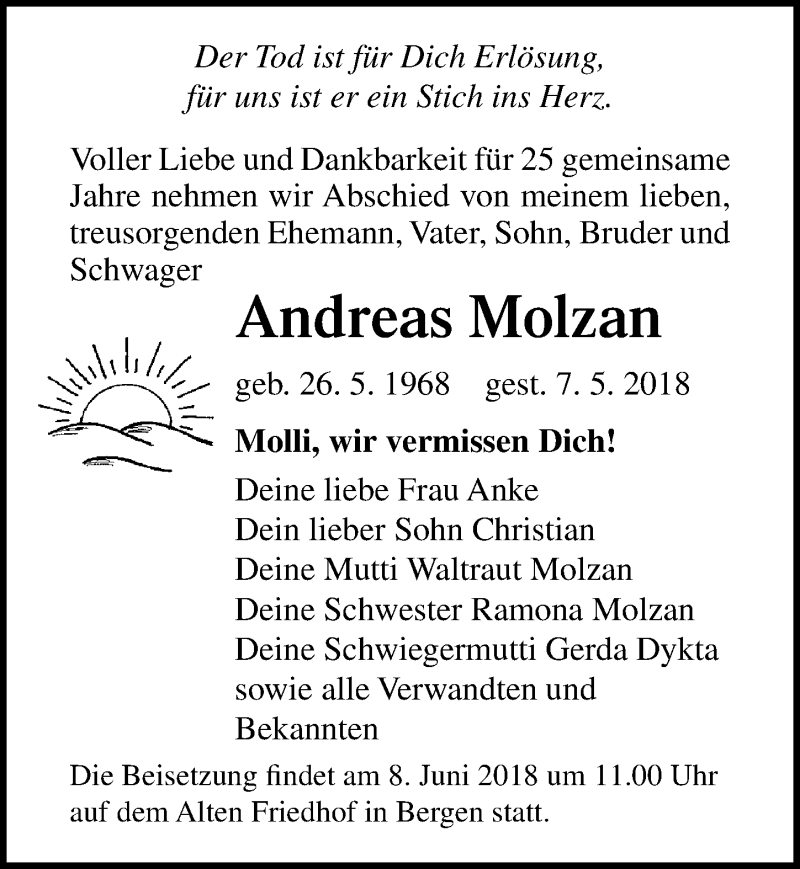  Traueranzeige für Andreas Molzan vom 19.05.2018 aus Ostsee-Zeitung GmbH