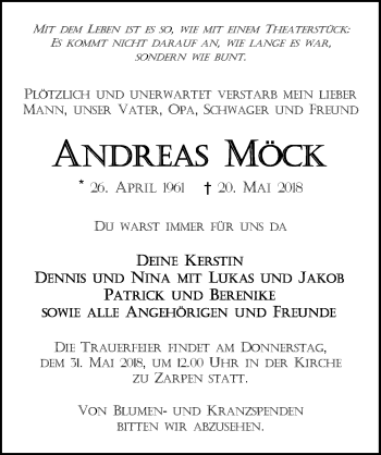 Traueranzeige von Andreas Möck von Lübecker Nachrichten