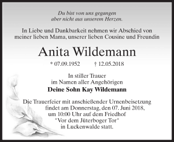 Traueranzeige von Anita Wildemann von Märkischen Allgemeine Zeitung