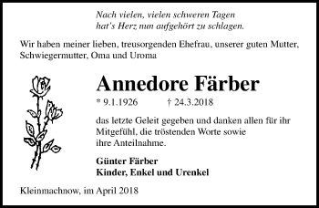 Traueranzeige von Annedore Färber von Märkischen Allgemeine Zeitung