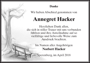 Traueranzeige von Annegret Hacker von Märkischen Allgemeine Zeitung