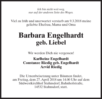 Traueranzeige von Barbara Engelhardt von Märkischen Allgemeine Zeitung