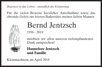 Traueranzeige von Bernd Jentzsch von Märkischen Allgemeine Zeitung