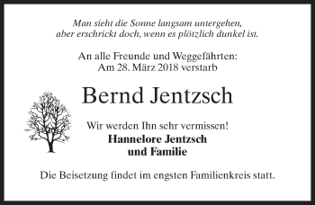 Traueranzeige von Bernd Jentzsch von Märkischen Allgemeine Zeitung