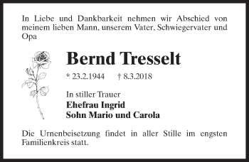 Traueranzeige von Bernd Tresselt von Märkischen Allgemeine Zeitung
