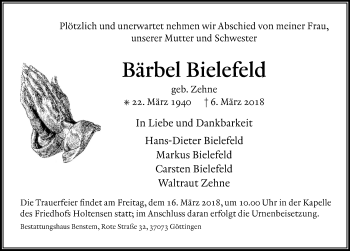 Traueranzeige von Bärbel Bielefeld von Göttinger Tageblatt
