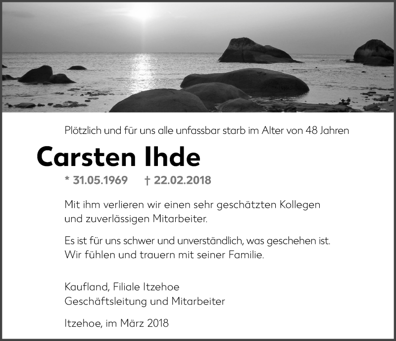  Traueranzeige für Carsten Ihde vom 06.03.2018 aus Kieler Nachrichten