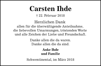 Traueranzeige von Carsten Ihde von Kieler Nachrichten