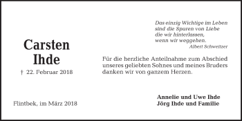 Traueranzeige von Carsten Ihde von Kieler Nachrichten