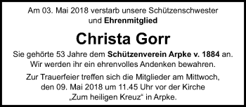 Traueranzeige von Christa Gorr von Hannoversche Allgemeine Zeitung/Neue Presse
