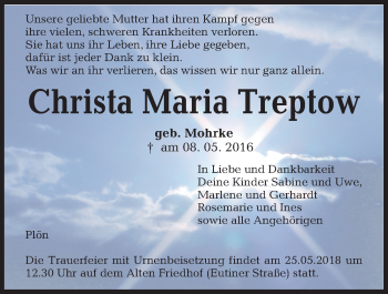 Traueranzeige von Christa Maria Treptow von Kieler Nachrichten